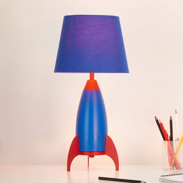Litecraft Glow Rocket Table Lamp With Tapered Fabric Shade - Blue, Red