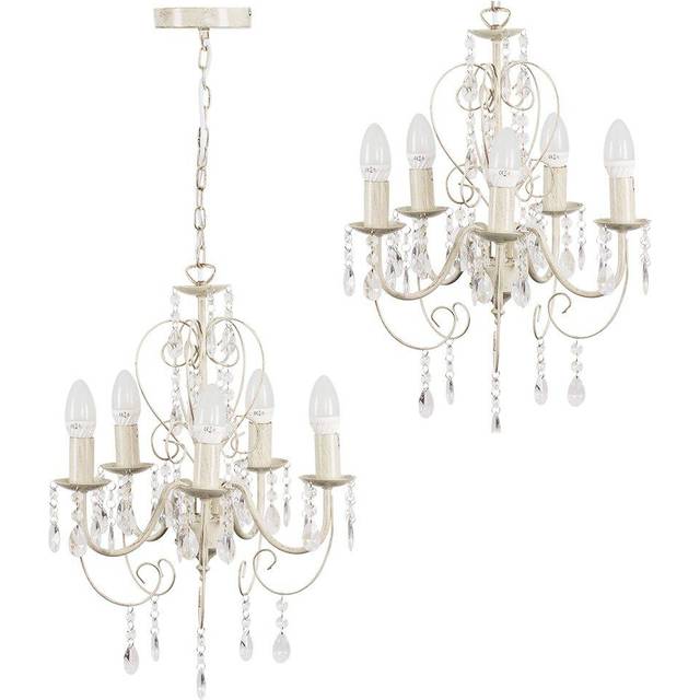 Valuelights - Lille Cream Ornate Vintage Style Shabby Chic 5 Way Ceiling Light Chandelier with Acrylic Jewels