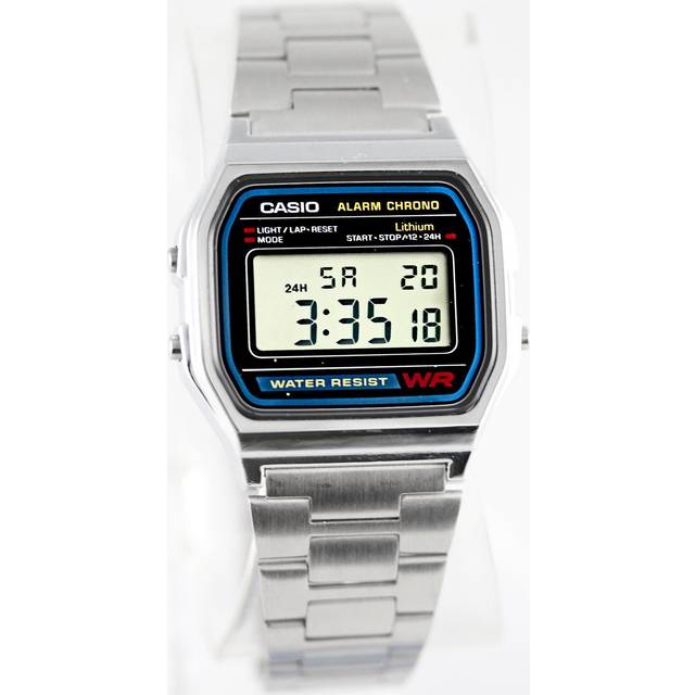 Casio men's watch a-158w digital silver alarm micro light - - warranty -