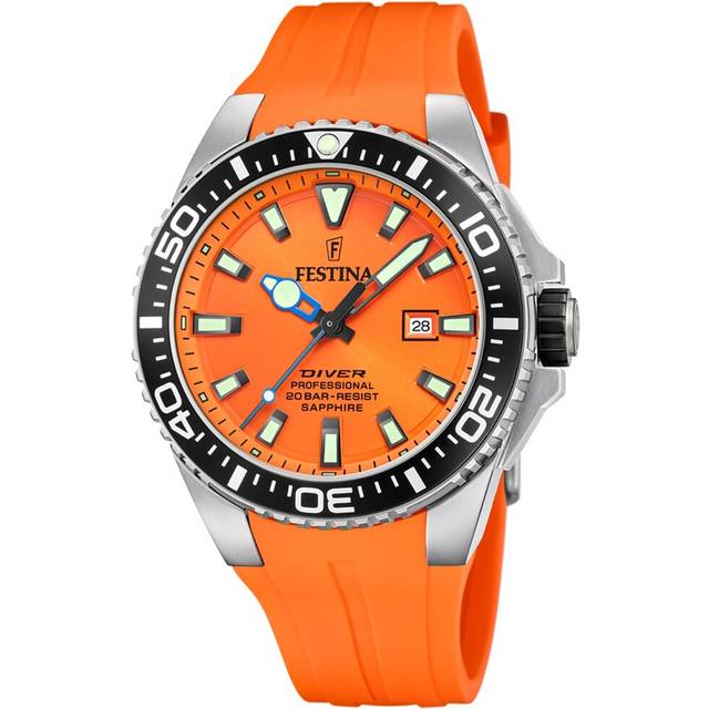 Festina Diver Rubber Strap Orange Dial Quartz F20664-4 200M Men's Watch
