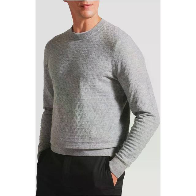 Ted Baker Loung Wool Blend Stitch Crew Neck Jumper, Grey Marl