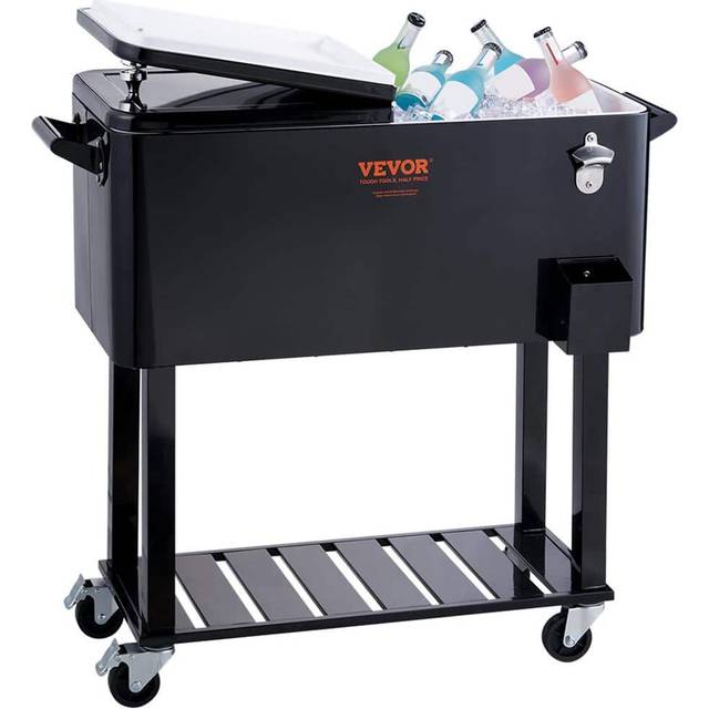 VEVOR Rolling Ice Chest Cooler Cart 80 Quart, Portable Bar Drink Cooler, Beverage Bar Stand Up Cooler with Wheels, Bottle Opener, Handles for Patio,