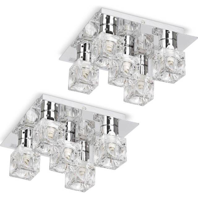 Valuelights - Ritz Pair of Modern Chrome Ice Cube 5 Way Flush Ceiling Lights