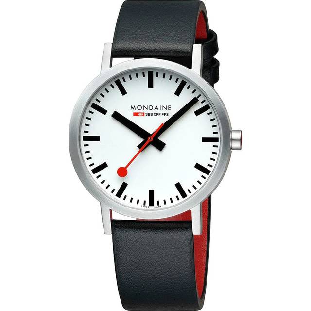 Mondaine Classic 40 Mm Grape Leather Unisex Watch, Black, Men
