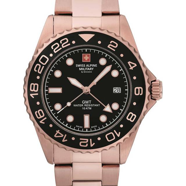 Swiss Alpine Military herrklocka, GMT, analogt kvartsurverk, 7052 rostfritt stål