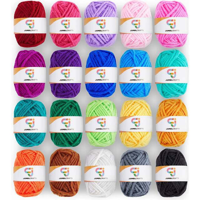 JumblCrafts Mini 20ct Yarn Set - Ideal for Knitting  Crochet. 100% Acrylic  20 Vibrant Colors. Great for All Skill Levels