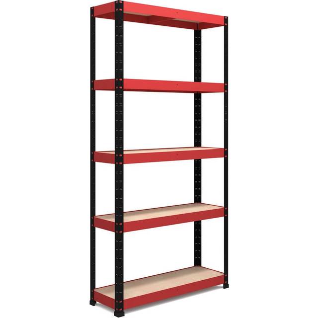 Nautilus Designs Boltless Shelving Unit 5 Shelves Steel 900 x 300 x 1,800 mm Black, Red