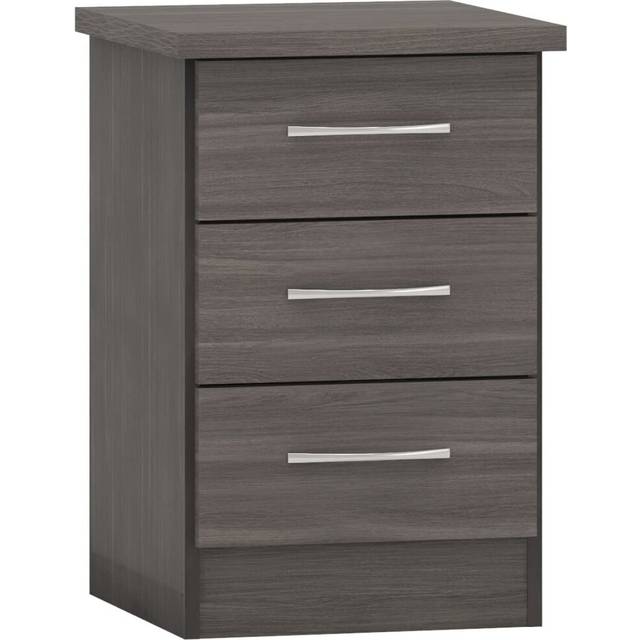 Seconique Nevada 3 Drawer Bedside - Black Wood Grain, Black