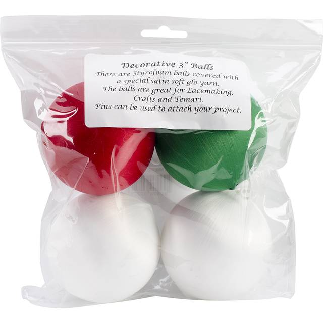 "Handy Hands Decor Satin Covered Styrofoam Balls 3"" 4/Pkg-2 White, 1 Red & 1 Green SBN3-MIX"