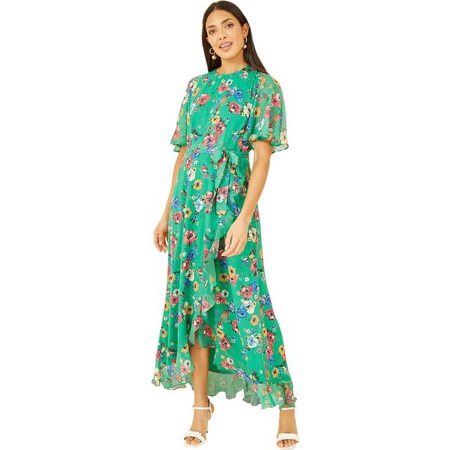 Yumi Green Floral Bird Print Midi Frill Dress - Size 10 UK - Yumi