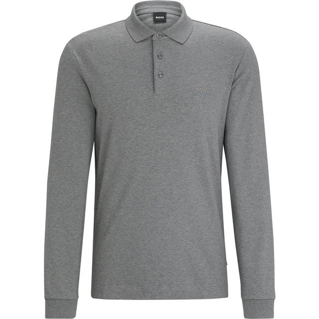 BOSS Pado 30 Long Sleeved Polo T Shirt Grey