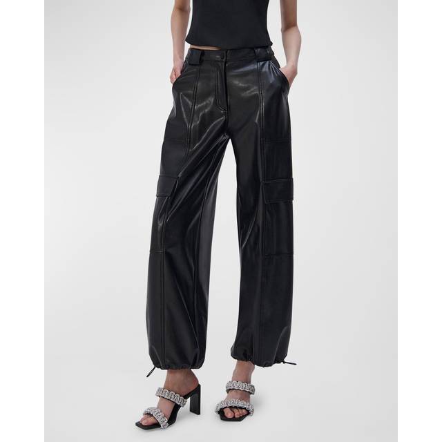 Beatriz Faux Leather Wide-Leg Cargo Pants - BLACK - 14