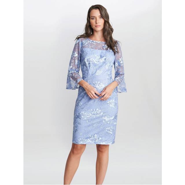Gina Bacconi Michaela Floral Embroidered Shift Dress, Hydrangea