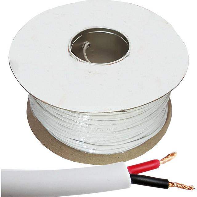 100m Double Insulated Speaker Cable 1.15mm² White 100V Volt PA System Reel Drum - One Size