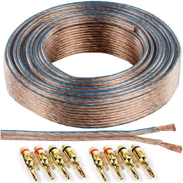 25m Speaker Cable & 8x Gold Banana Plugs - 2.5mm Wire Binding Post Amp HiFi CCA… - Multi - One Size
