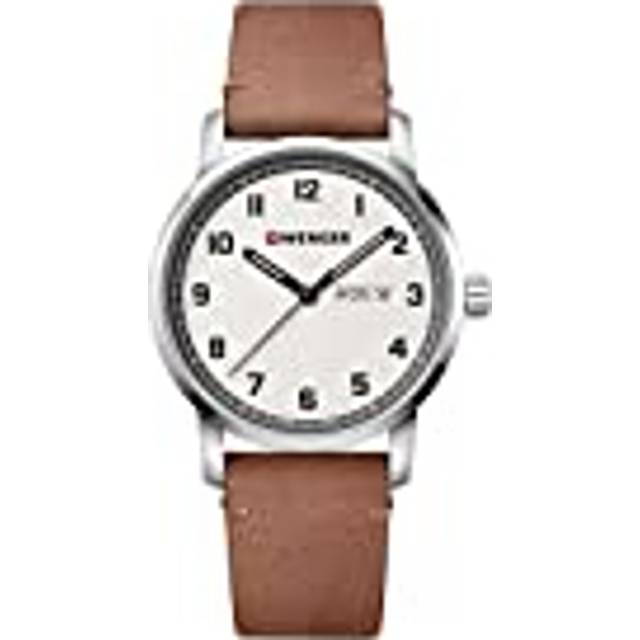Wenger Attitude Mens klockor Ø 42mm, schweiziska, Kvarts, Vattentät 100m, Rostfritt stål, Läder Armband, Safir glas, Creme/Braun, 01.1541.117, Brun/Svart, rem