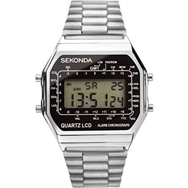 Sekonda Classic Mens 34mm Quartz Watch in Black with Digital Day/Date Display, and Silver Stainless Steel Strap 1816.