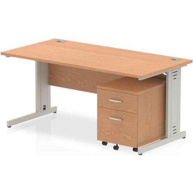 Impulse 1600x800mm Desk Oak Silver Cable Managed Leg+ Mobile Ped