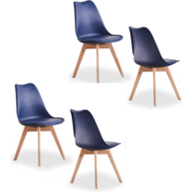 (Royal Blue, Set of 4) Lorenzo Dining Chair, Plastic Chair with Leather Cushions for Dining Room Kitchen