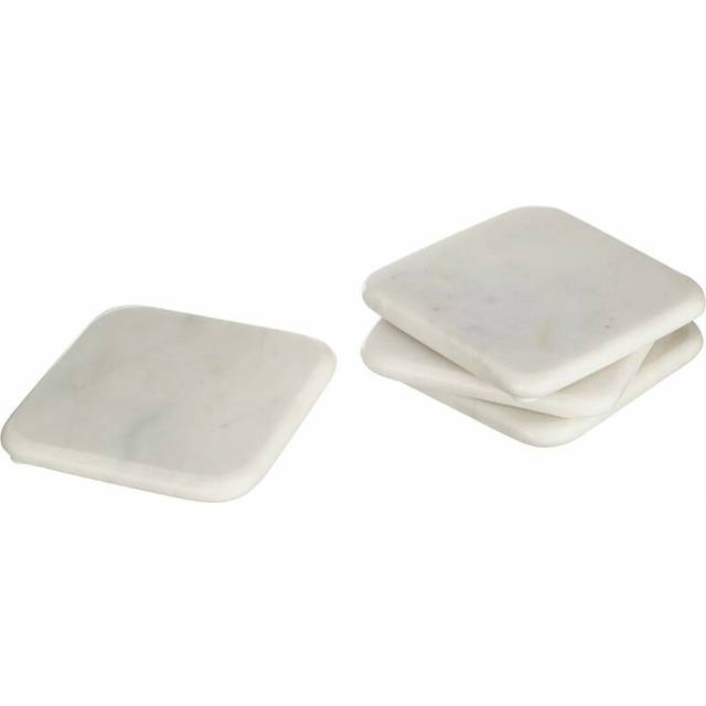 Set Of 4 White Square Marble Coasters Cups Mug Mats Dinnerware Worktop Saver Mat