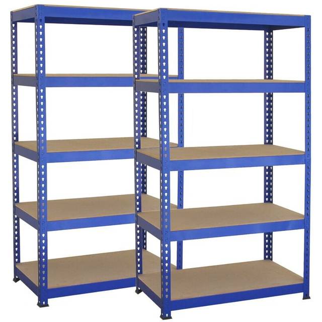 2 x Blue Racking Unit 5 Tier Garage Storage Warehouse Shelving 75 x 150 x 30cm