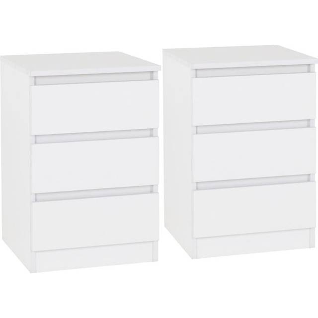 Seconique Malvern 3 Drawer White Bedside Table Set of 2 - 3 Drawers