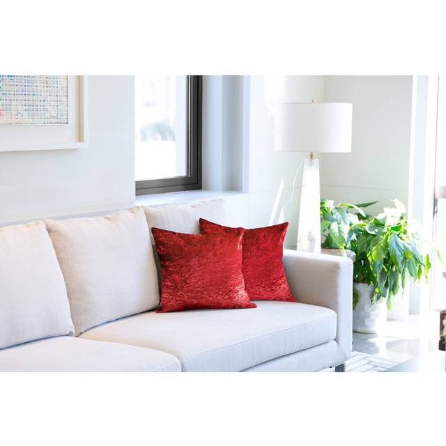 "Crushed Velvet Cushion Cover 17 X 17"" Red"