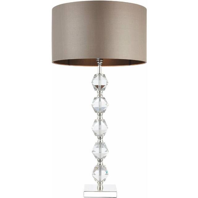Glass Table Lamp Light Silver Crystal & Taupe Shade Square Base Desk Sideboard