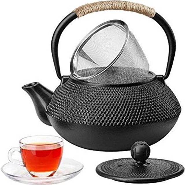 800ml 4 Cup Cat Iron Teapot with Infuser - Black - One Size