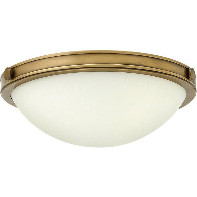 3 Bulb Semi Flush Light Cast Knobs Hinges White Shade Heritage Brass LED E14 60W
