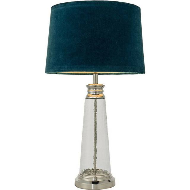 Luxury Table Lamp Textured Hammered Clear Glass & Teal Velvet Fabric Shade Light