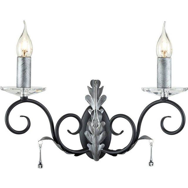 Twin Wall Light Sconce Handmade Glass Droplets Black Silver LED E14 60W Bulb