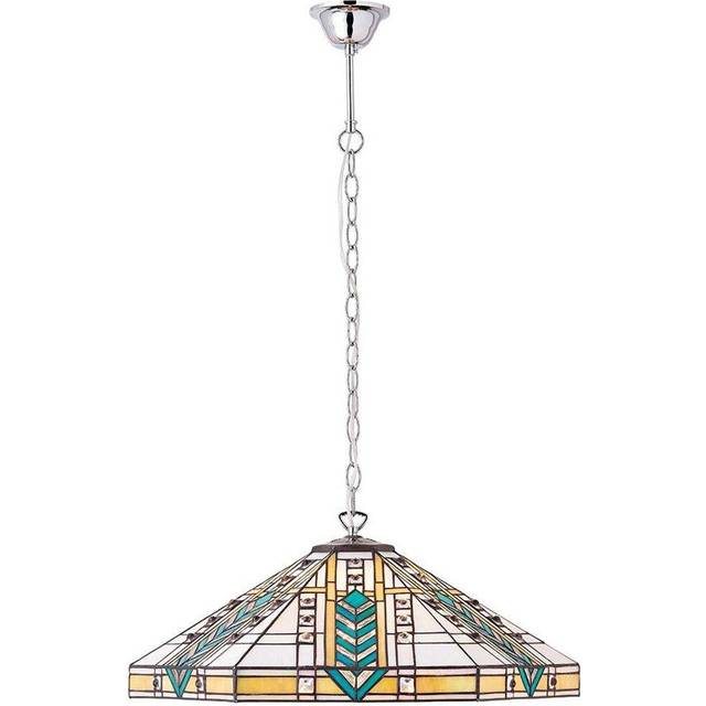Tiffany Glass Hanging Ceiling Pendant Light Chrome Art Deco Large Shade i00134