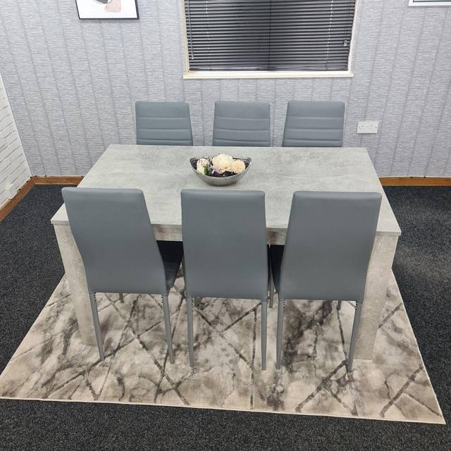 Kosy Koala Dining Table And 6 Chairs Stone Grey Effect Wood Table 6 Grey Leather Chairs Dining Room, Multi