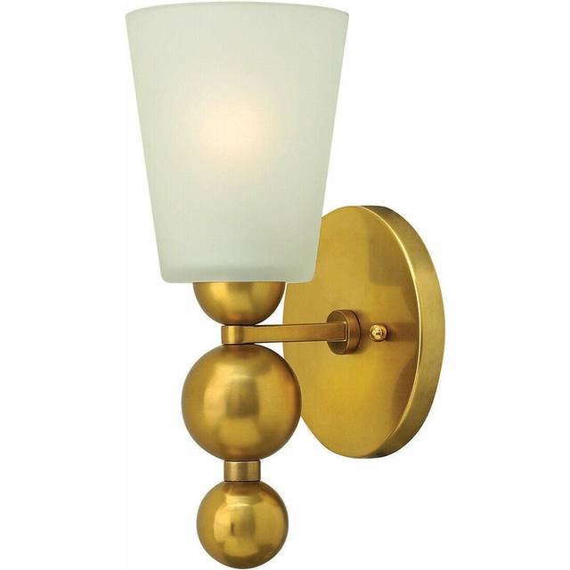 Wall Light Tapered Etched Glass Shade Brass Spheres Vintage Brass LED E27 60W