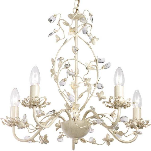 Hanging Flush Ceiling Pendant 5 Light CREAM GOLD Chandelier Lamp Bulb Holder