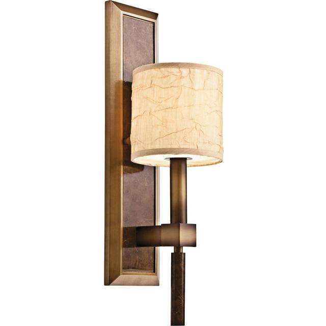Wall Light Crinkle Fabric Shade Long Wall Plate Cambridge Bronze LED E14 60W