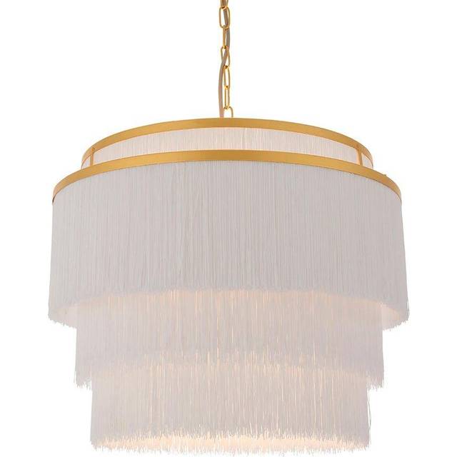 Gold Multi Arm Ceiling Pendant Light - White Tassels - Diffused Light Effect