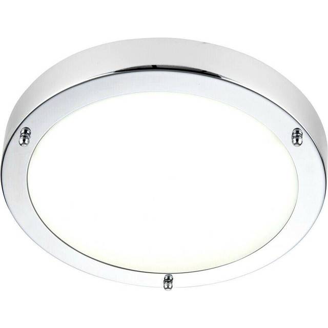Flush Bathroom Ceiling Light Chrome Glass IP44 Round LED Cool White Lamp Fitting