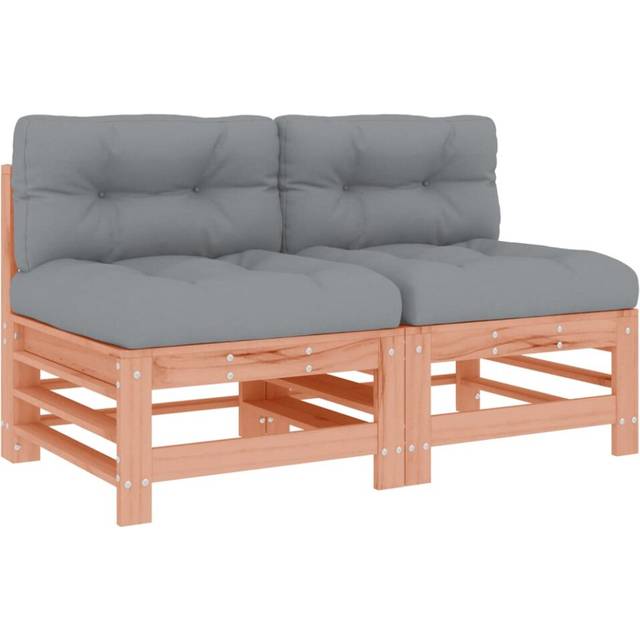 vidaXL Middle Sofas with Cushions 2 pcs Solid Wood Douglas - Brown