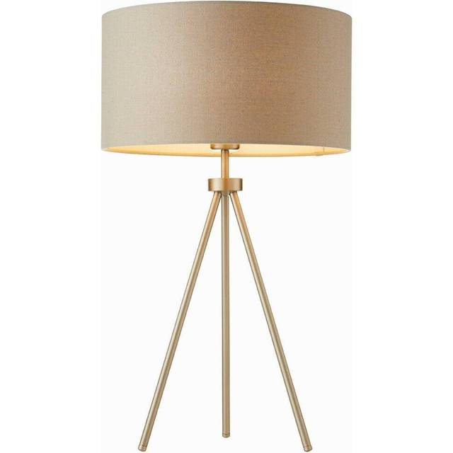 Modern Tripod Table Lamp Nickel & Grey Shade Slim Metal Leg Bedside Desk Light