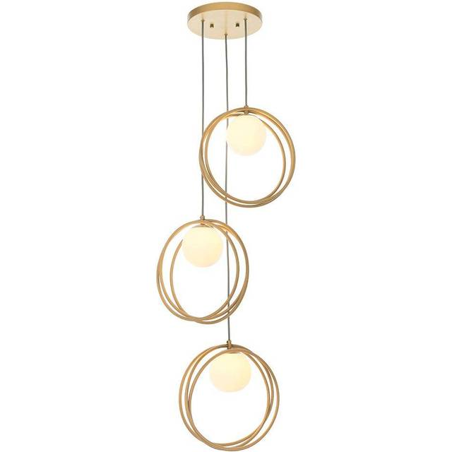 Gold Finish Ceiling Pendant Light - Gloss Opal Glass Shade - 3 Bulb Hanging Lamp