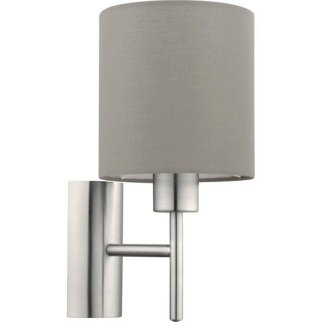 Wall Light Colour Satin Nickel Shade Taupe Fabric Rocker Switch Bulb E27 1x60W