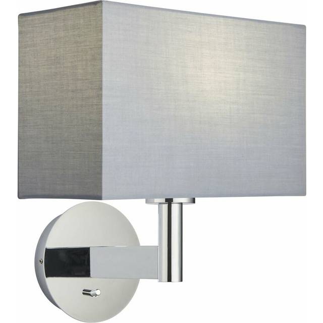 Wall Light & Shade Chrome Plate & Grey Fabric 60W E27 Living Room e10658