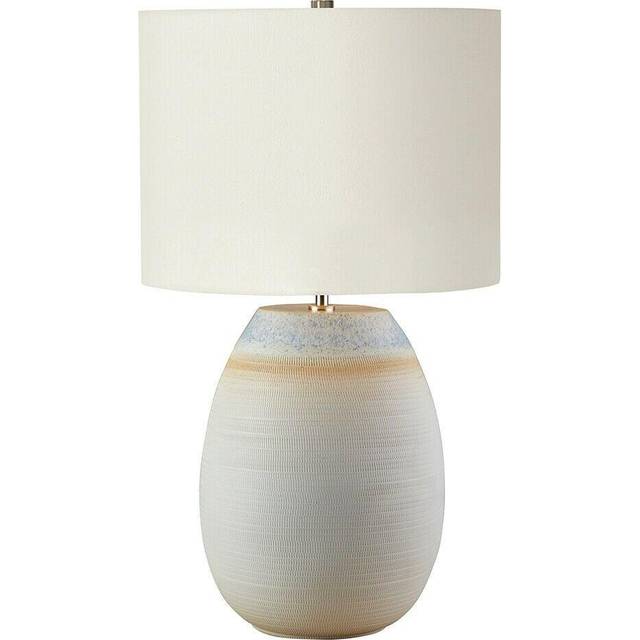 Table Lamp Textured Ceramic Base Cream Linen Shade Blue and Sand LED E27 60W
