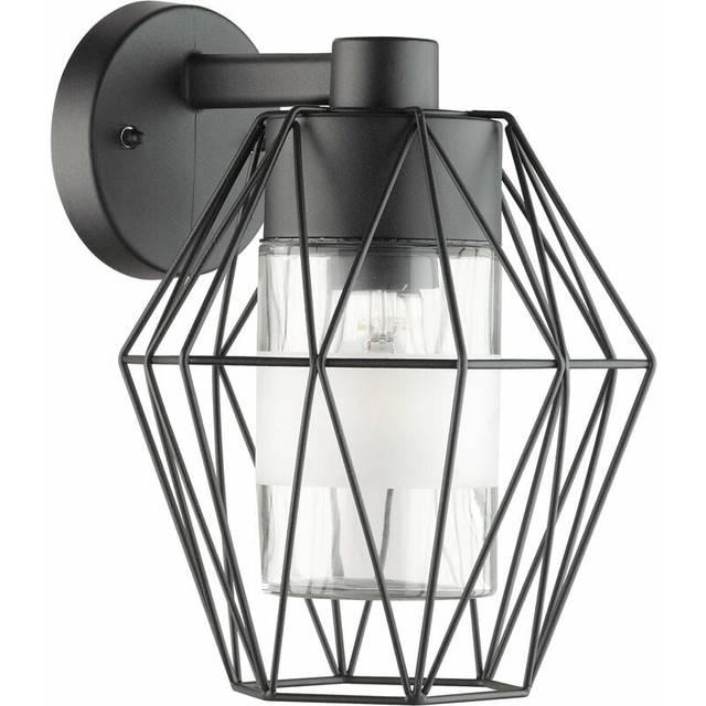 IP44 Outdoor Wall Light Black Wire Cage Shade 1 x 60W E27 Bulb Porch Lamp