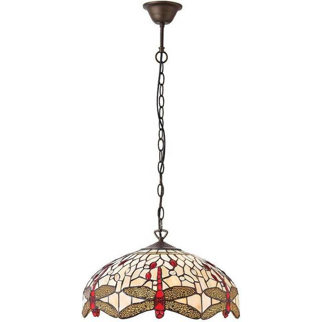 Tiffany Glass Hanging Ceiling Pendant Light Bronze Chain Dragonfly Shade i00106