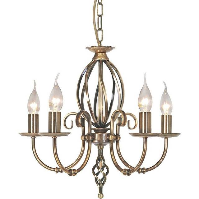 5 Bulb Chandelier LIght Artisan Knot Twist Detail Aged Brass LED E14 60W