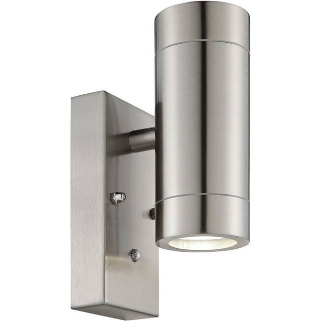 Outdoor Up & Down Ip44 Wall Light - Photocell - 2 X 7W Gu10 Led - Brushed Steel - One Size