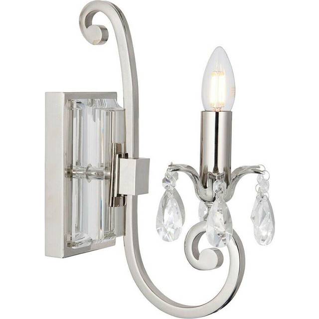 Esher Luxury Single Curved Arm Traditional Wall Light Bright Nickel Crystal Drop